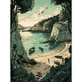 thumbnail image 1 of Boat Trip to a Secluded Beach Coastal Landscape Unframed Wall Art Print Poster Home Decor Premium, 1 of 5