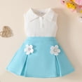 thumbnail image 2 of Ensemble Deux Pièces pour Filles avec Embellissement Floral 3D, Débardeur à Col Rond et Shorts à Enfiler, Bleu, Taille 12M, 2 of 8