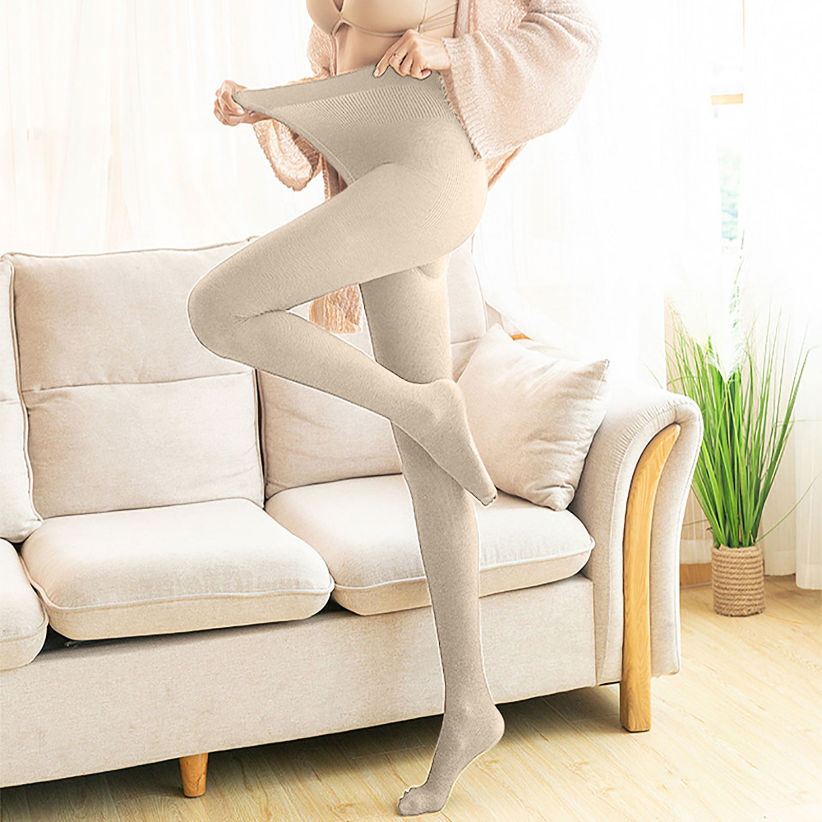 Lolmot Winter Thermal Tights Solid Color Anti-Slip Stockings