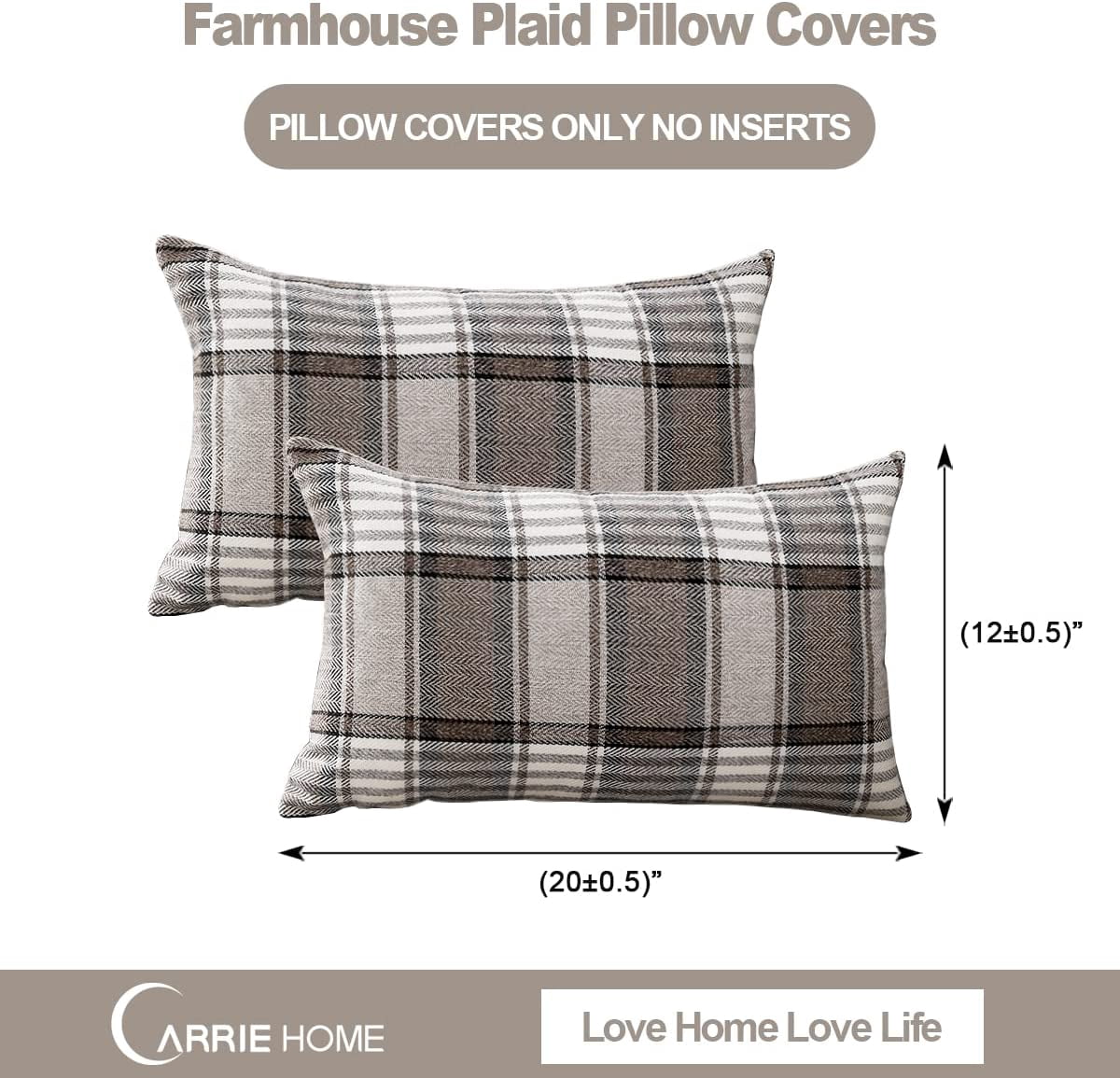 Brown Tartan Plaid Lumbar Pillow Cover 12x20 Set of 2 Farmhouse Buffalo Plaid Brown Striped Lumbar Throw Pillow Cover for Living Room Couch Sofa
