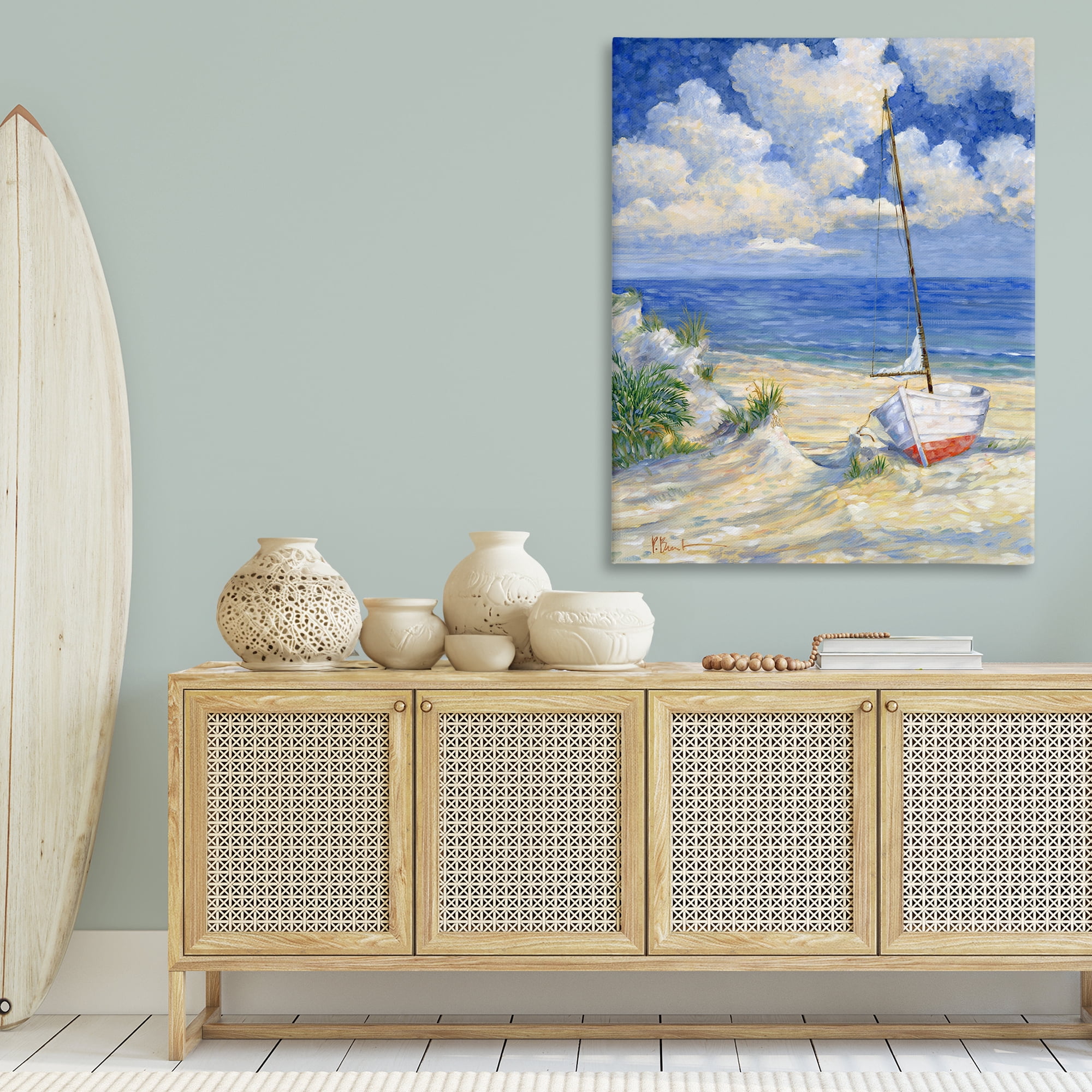 Stupell Industries Costa Del Sol View Transportation Painting Gallery Wrapped Canvas Art Print Wall Art, 36 x 48