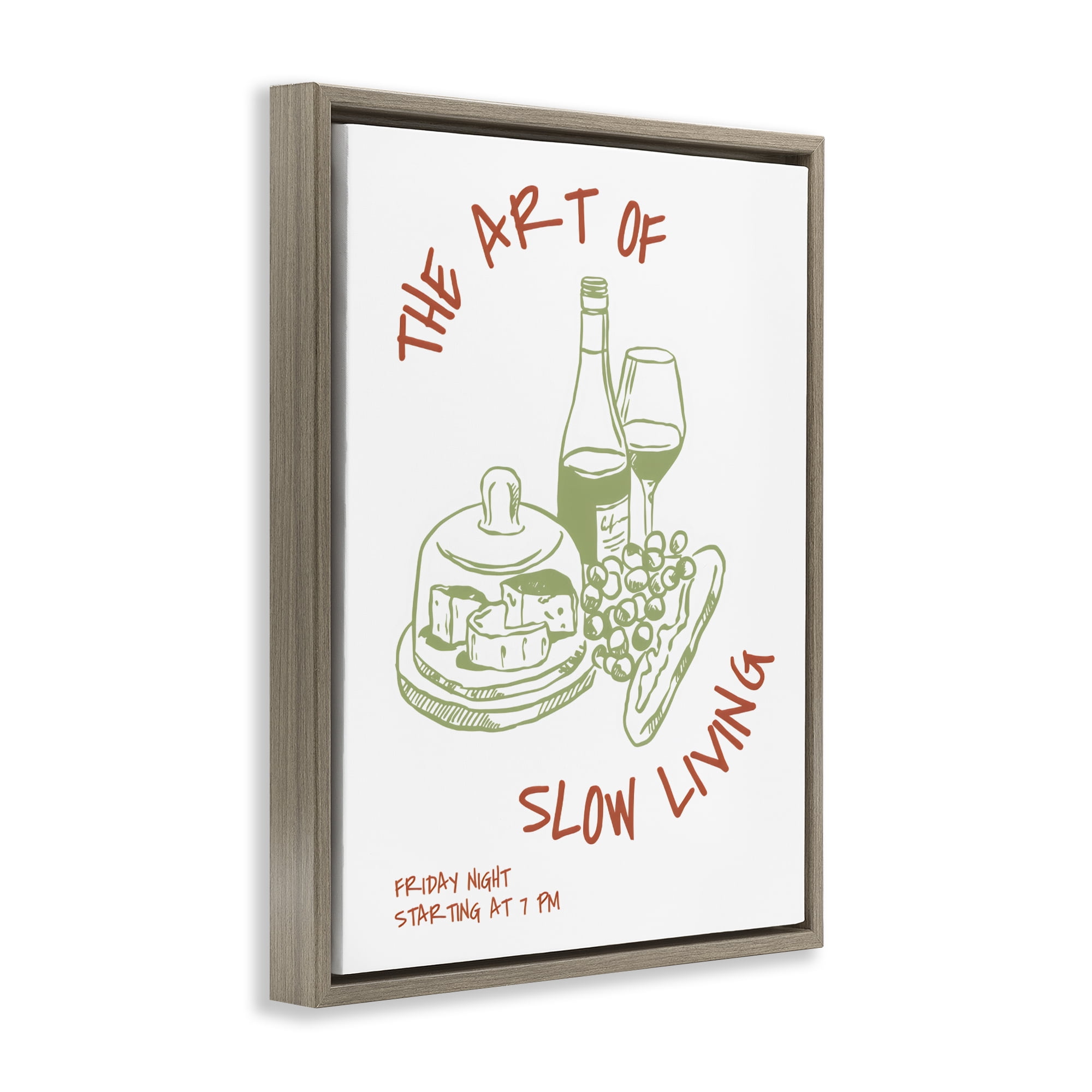Stupell Industries Slow Living Wine & Cheese Brown Framed Floater Canvas Wall Art, design by The Prints Vibe
