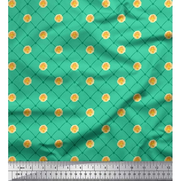 Soimoi Green Cotton Duck Fabric Marigold Geometric Print Sewing Fabric Yard 42 Inch Wide