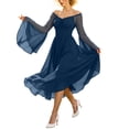 thumbnail image 2 of Yertdoel Off The Shoulder Dresses for Women Elegant Solid Long Sleeve Fitted Waist Chiffon Dress Party Vacation Stylish Casual Flowy Dress, 2 of 9