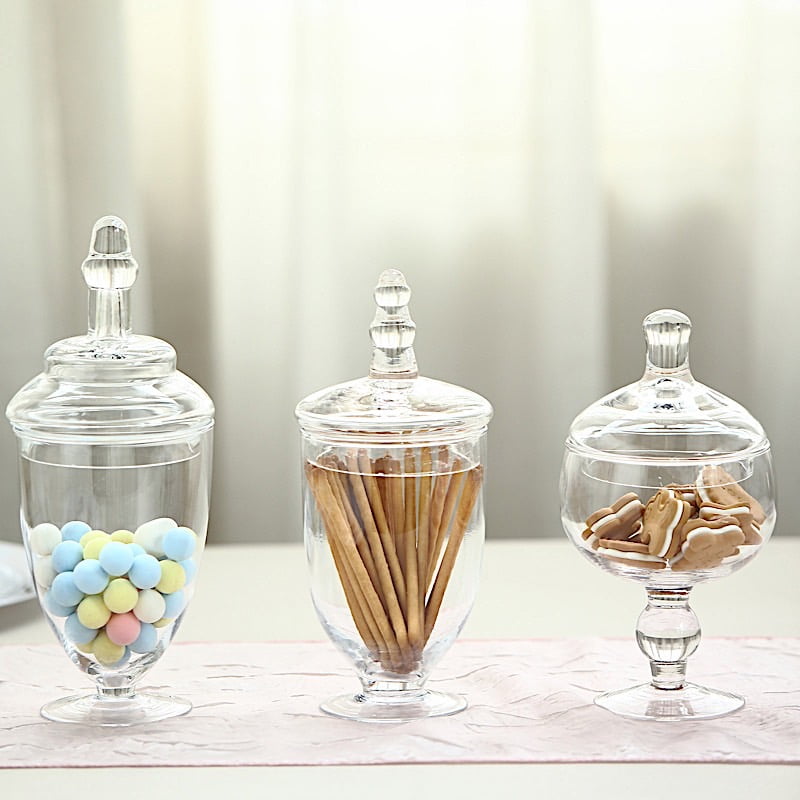 3 Piece Clear Glass Apothecary Decorative Jars Centerpiece Candy Vase Storage 