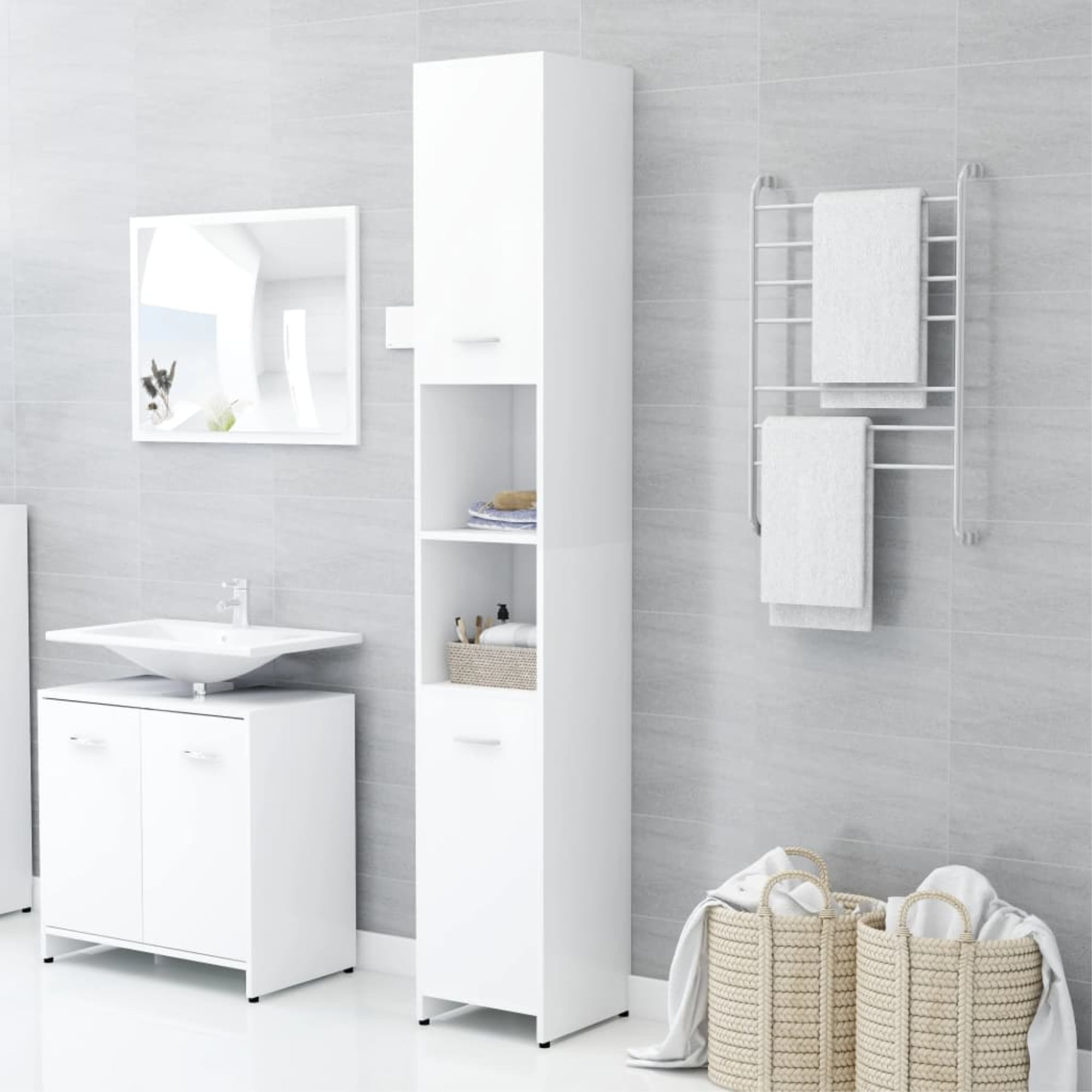 rand Diploma Figuur vidaXL Bathroom Cabinet White 11.8"x11.8"x72.2" Chipboard - Walmart.com