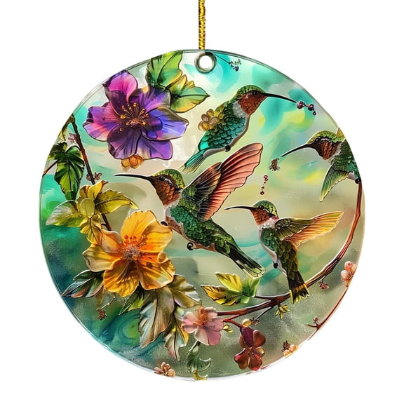 SUSHANG Hummingbird Handmade Stained Acrylic Window Ornament - Multicolor Sun Catcher for Garden, Patio, And Home Decor, Artistic Display Piece for Nature Lovers and Interior Styling