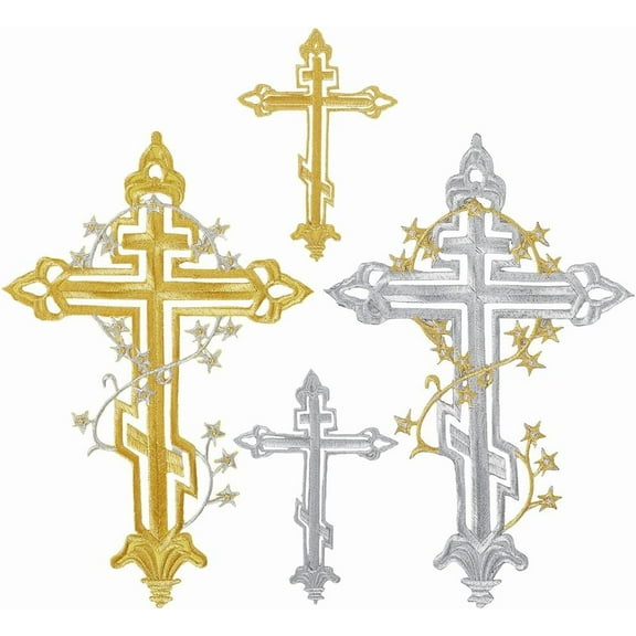 4Pcs 4 Styles Cross Shape Computerized Embroidery Cloth Iron on/Sew on Patches Costume Accessories Mixed Color 142~285x101~190mm 1pc/style