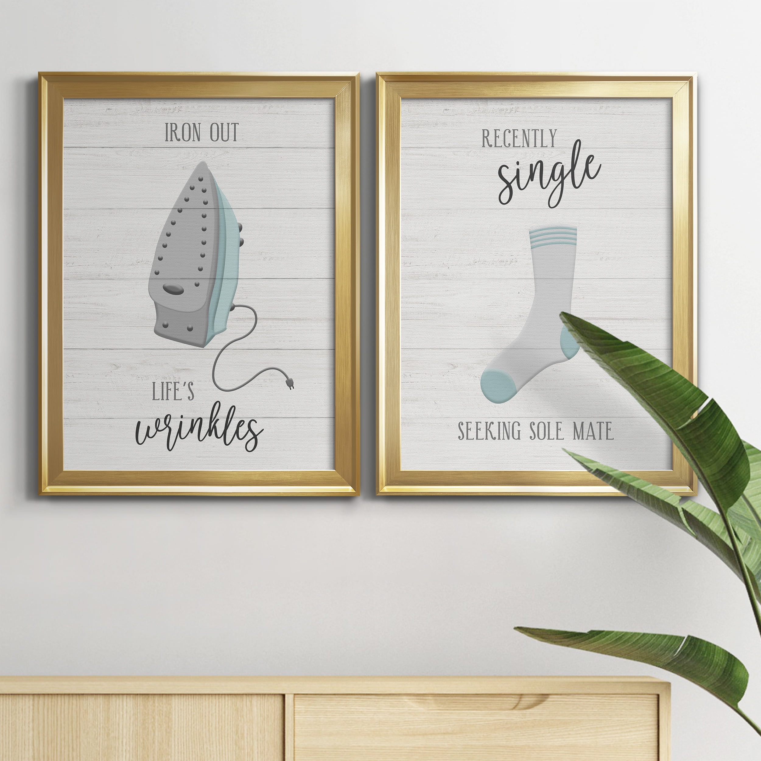 2 Piece Set Iron Out Premium Framed Canvas - Ready to Hang - 18.5 x 24.5 Each - Gold Frame