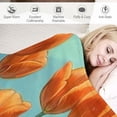 thumbnail image 3 of JEUXUS Orange Flower Tulip Painting Teal and Orange Picture Flannel Blanket White, 3 of 6