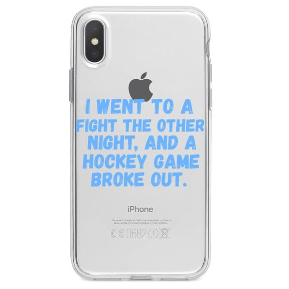 DistinctInk Clear Shockproof Hybrid Case for iPhone XR (6.1" Screen) - TPU Bumper Acrylic Back Tempered Glass Screen Protector - I Went to a Fight And a Hockey Game Broke Out