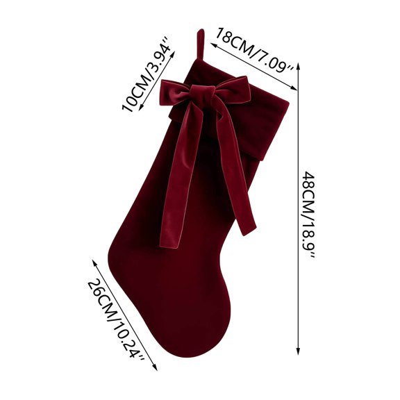 Classic Velvet Christmas Stocking With 3D Bow Holiday Hearth Decor, in Red, 18 inch For Everyday Home Use