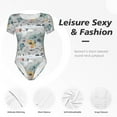 thumbnail image 6 of Balery The World Map with Cartoon Animals Women's Short Sleevee Crew Neck Bodysuit Tops Short Sleeve Tops Basic-Small, 6 of 9