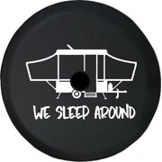 Black Tire Covers - Tire Accessories for Campers, SUVs, Trailers, Trucks, RVs and More | We Sleep Around Pop up Trailer Black 33 Inch with Backup Camera Hole