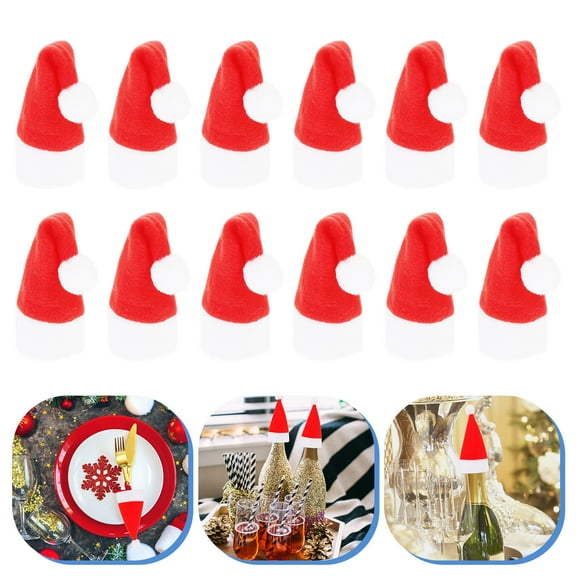 SWETRACE 12Pcs Red Mini Christmas Hat For Home Use And Silverware Sleeves