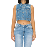 Wax Jeans Women's Classic Cropped Denim Vest MEDIUM-L