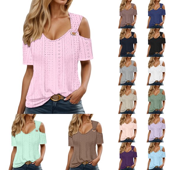 DuoJiaJ Womens Short Sleeve Top, Off Shoulder Casual Summer Comfort Tee Green XXXL