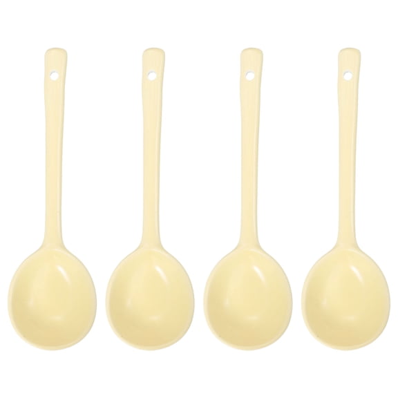 4pcs Ceramic Soup Spoons, Long Handle Dinner Serving Spoon for Soup, Noodles Yellow