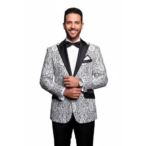 Men Insomnia Manzini Blazer Stage Performer Singer Prom MZN138 White black Lace