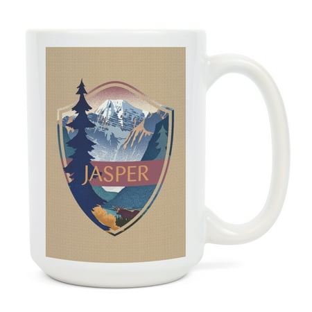 

15 fl oz Ceramic Mug Jasper Canada Mountain Scene Lithograph Contour Dishwasher & Microwave Safe
