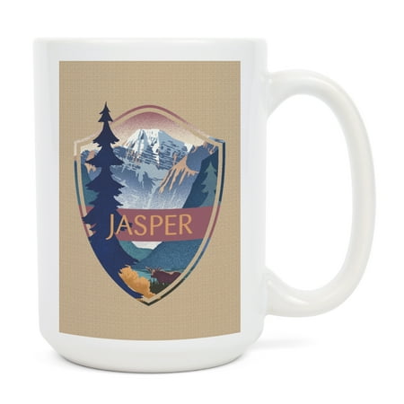 

15 fl oz Ceramic Mug Jasper Canada Mountain Scene Lithograph Contour Dishwasher & Microwave Safe