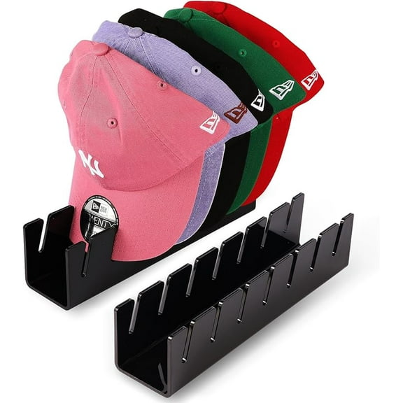 XUET Hat Organizer for Baseball Caps, 2 Pcs No tall Acrylic Hat Stand for 14 Baseball Caps, Hat Racks for Caps Display and Organizer for Bedroom, Closet, Dresser, Office, Hat Holder