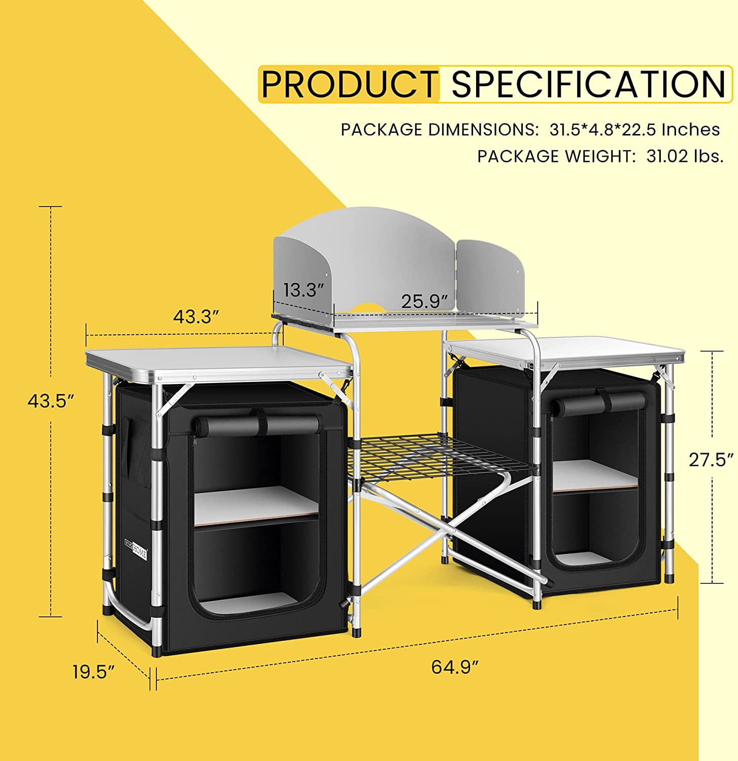 Livingandhome Dark Gray Camping Kitchen Table Portable Cabinet Kitchen  Storage 1000 x 495 x 795 mm