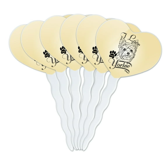 I Love My Yorkie Yorkshire Terrier Heart Love Cupcake Picks Toppers Decoration Set of 6