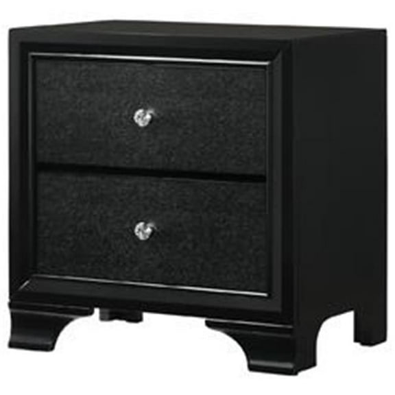 2 Drawer Wooden Nightstand with Textured Details & Crystal Pulls - Black - 24.3 x 16.4 x 23.6 in.