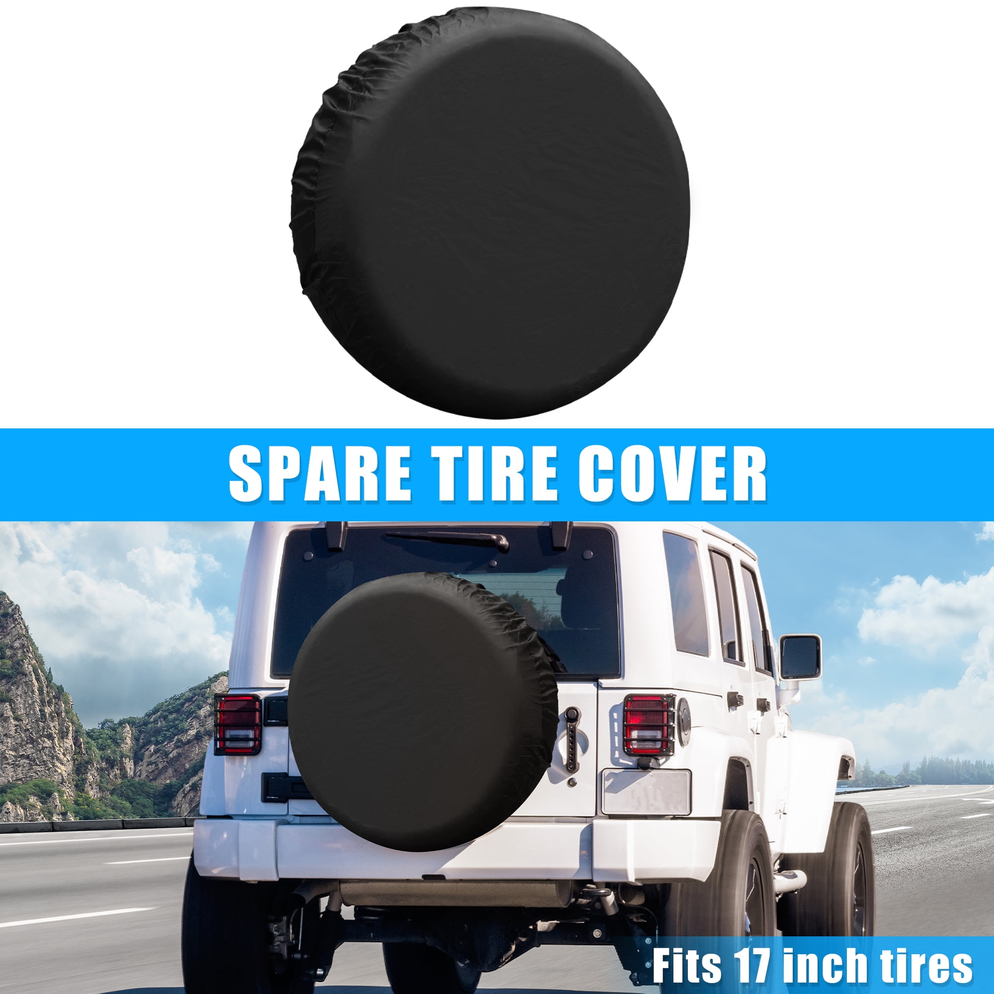 Unique Bargains 190T Polyester Spare Tire Cover for Jeep Trailer RV SUV Truck Black 17inch