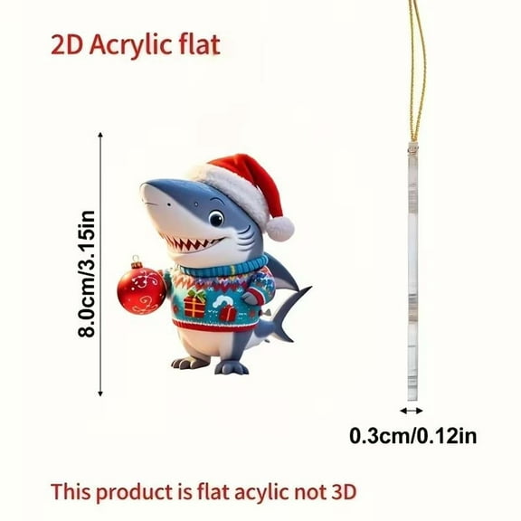 Kumdkd Funny Christmas Tree Hole Ornament, 2D Flat Acrylic Shark 3.15 inch Hanging Pendant, Novelty Xmas Decor for Tree, Car, Humorous Holiday Decoration, Unique Gift for Family & Friends