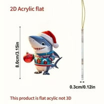 Kumdkd Funny Christmas Tree Hole Ornament, 2D Flat Acrylic Shark 3.15 inch Hanging Pendant, Novelty Xmas Decor for Tree, Car, Humorous Holiday Decoration, Unique Gift for Family & Friends