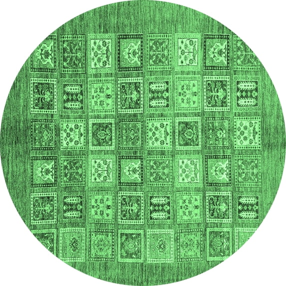 Ahgly Company Indoor Round Abstract Emerald Green Modern Area Rugs, 5' Round