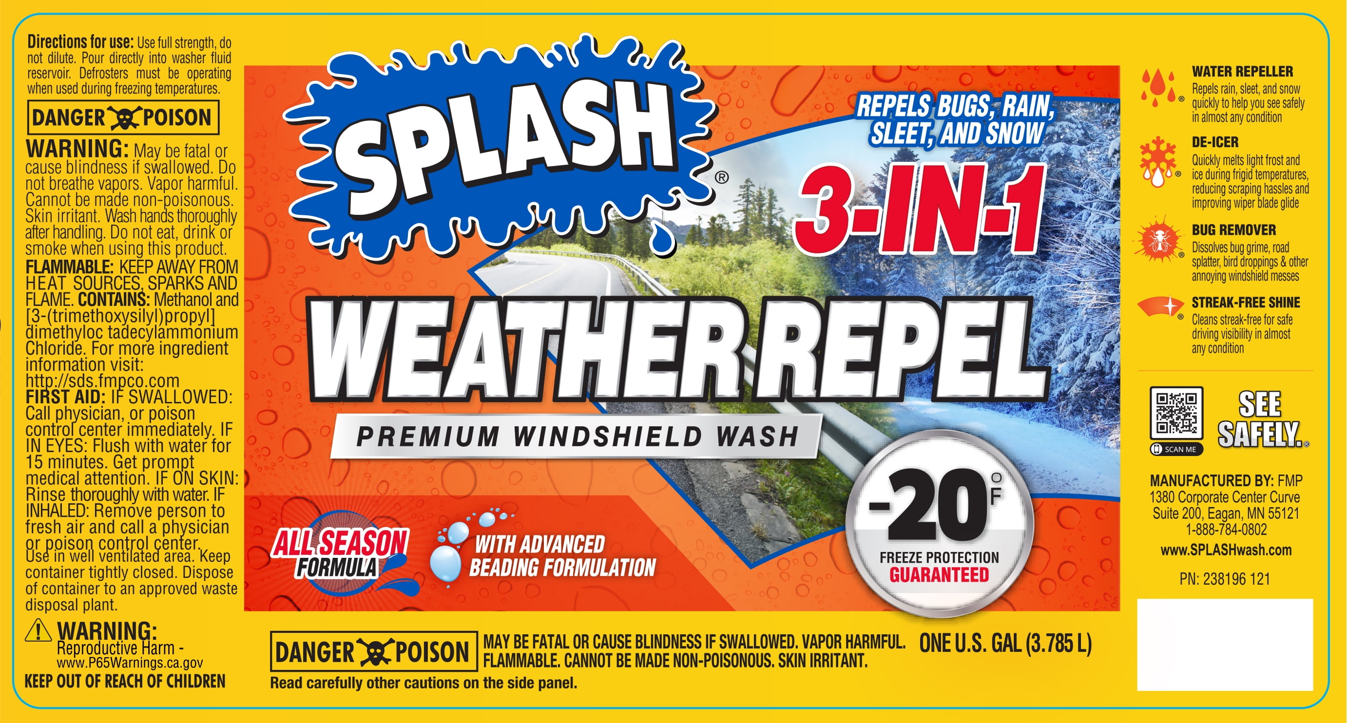 SPLASH Weather-Repel Premium Windshield Washer Fluid — 1-Galllon Jug,  Model# 238197-35