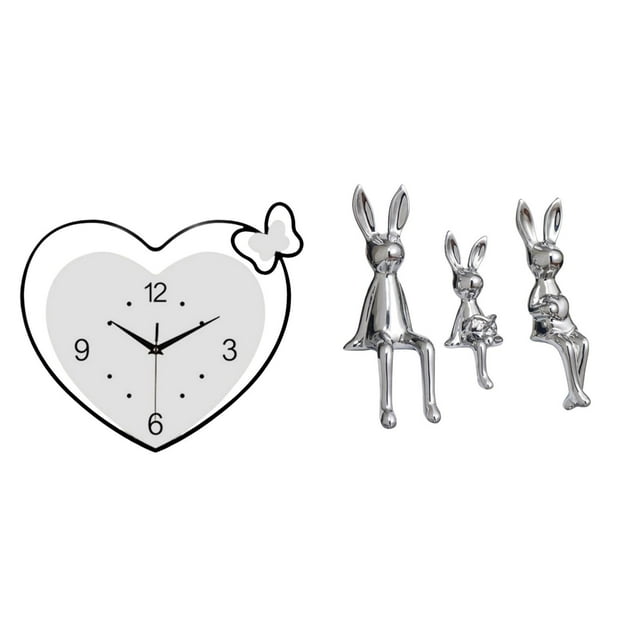 Reloj acrílico y conjunto de figuras familiares de conejos, diseño decorativo creativo para sala de estudio, cafetería, escritorio de oficina, mesa de