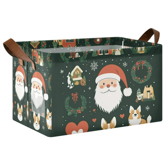 Yayeee Foldable Storage Basket for Shelves with Handles Waterproof Cloth Bins, Whimsical Christmas