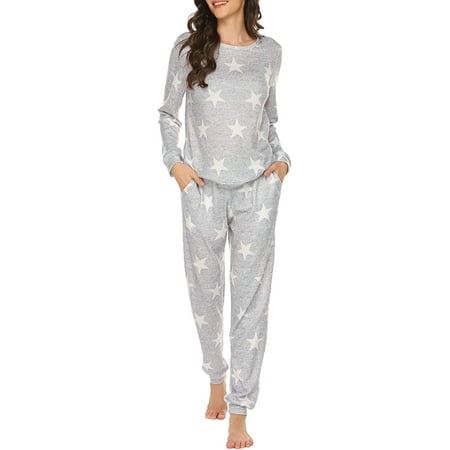 Womens Pajama Set Long Sleeve Sleepwear Star Print Nightwear Soft Pjs ...