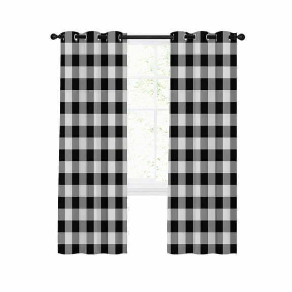 Farmhouse Checkered Blackout Curtains 54 Inches Long for Bedroom, Black White Buffalo Plaid Thermal Insulated Room Darkening Black Out Window Curtain Panels Grommet Drapes for Living Room