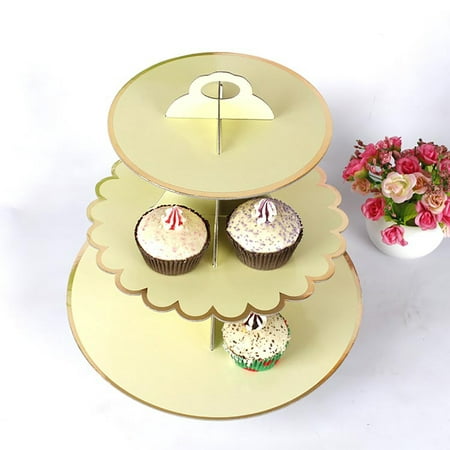 

Beechoice 3-Tier Cupcake Stand Round Cardboard Cupcake Tower Bronzing Lace Dessert Holder Paper Treat Stacked Pastry Serving Platter for Birthday Wedding Party Display Decoration