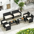 thumbnail image 1 of Costway 8 PCS Patio Conversation Set with Seat Cushions & Tempered Glass Tabletop, Porch White+Black, 1 of 10