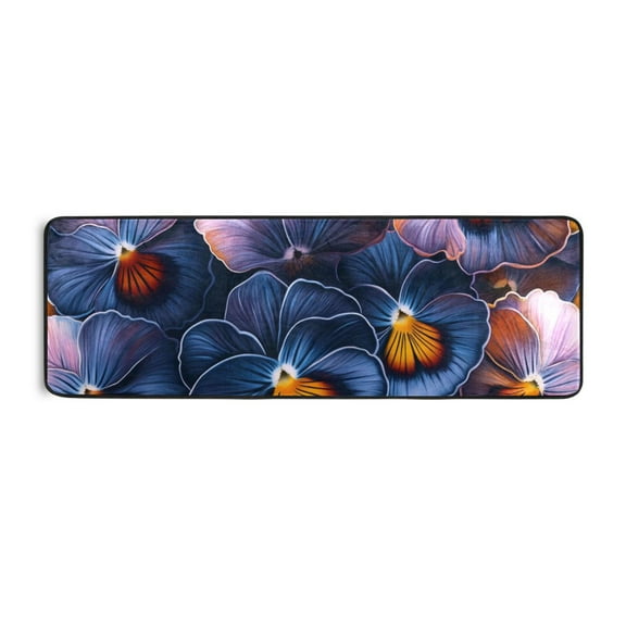 Blue Purple Pansy Runner Rug for Hallways Kitchen Non Slip 2'x 6' Washable Hall Carpet for Bedroom Entryway Laundry Room