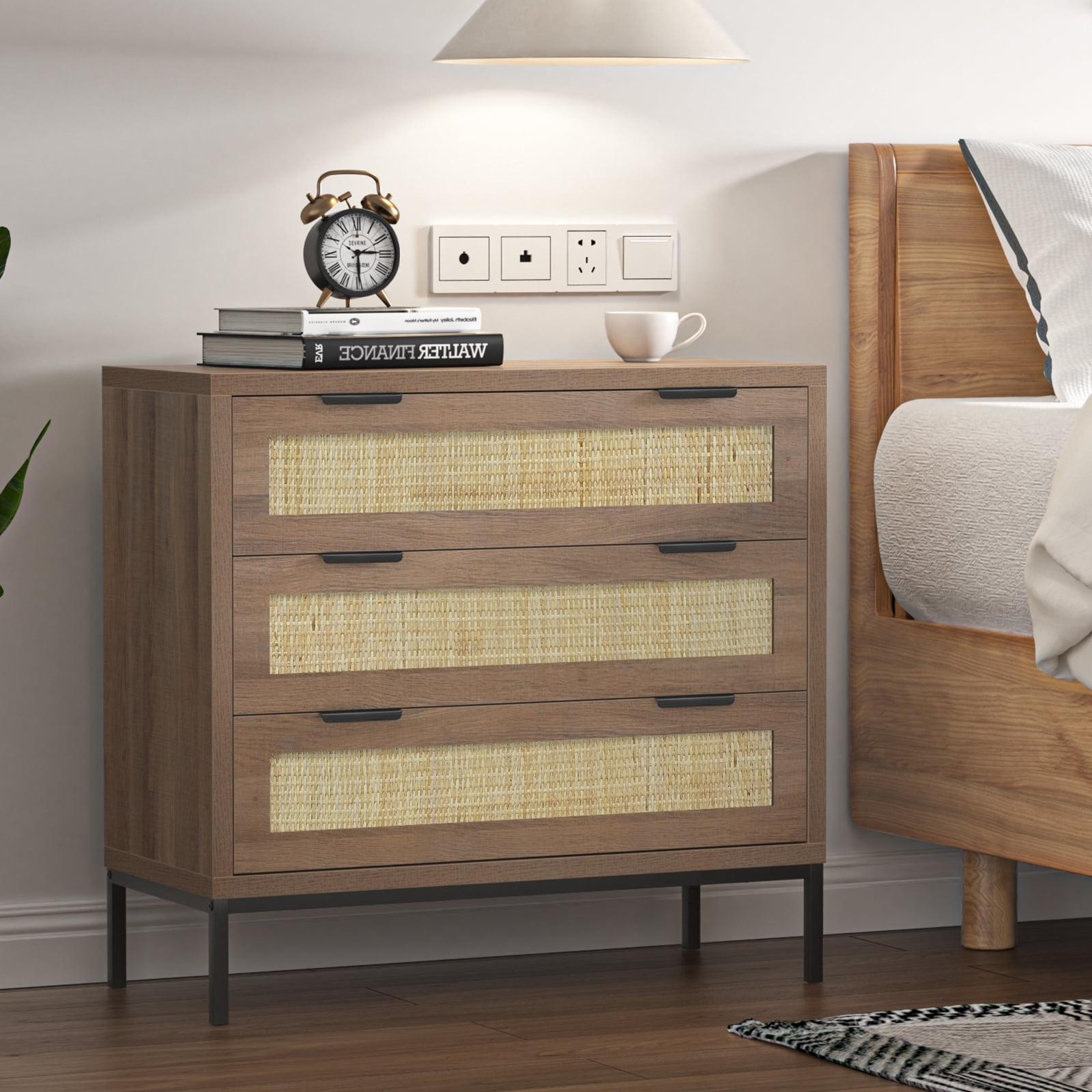 Eumyviv Mid-Century 3-Drawer Dresser, Rustic Wood Chest for Bedroom Living Room, Oak