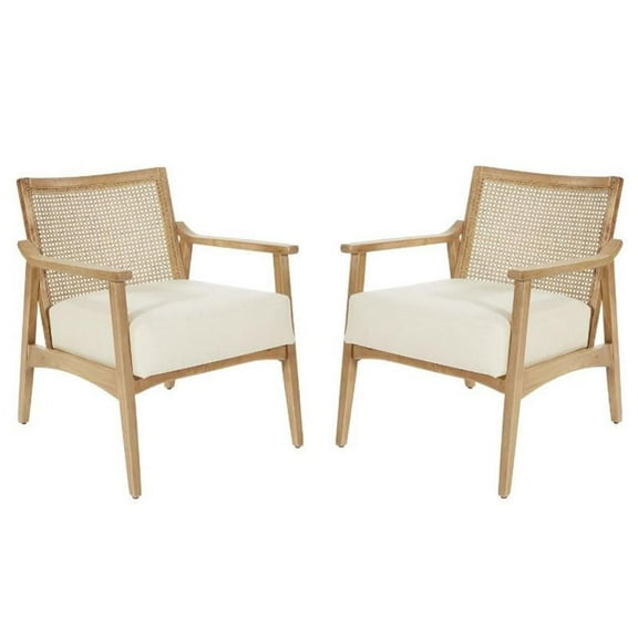 Home Square 2 Piece Coastal Upholstered Linen Fabric Armchair Set in Beige