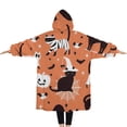 thumbnail image 2 of Oversized Wearable Blanket Hoodie,Halloween Cat Pattern Sherpa Blanket Hoodie with Super Pockets,Super Warm Fuzzy Pullover for Women & Men, 2 of 6