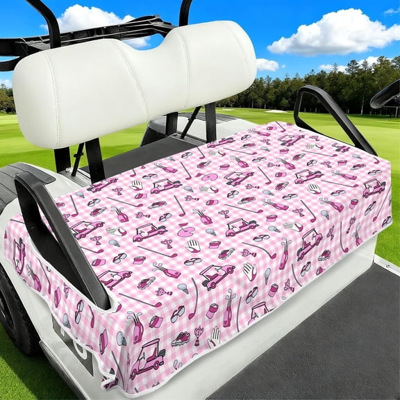 Pink Golf Ball Club Pattern Golf Cart Seat Covers, Universal Fit for EZGO, Club Car, Yamaha 52"x32", 2 Passenger Golf Cart Seat Protector, Durable Washable
