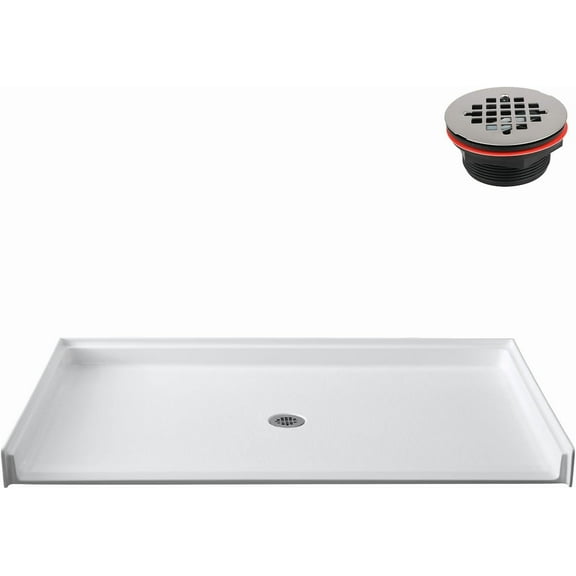 Streamline GB-635-544 60 in. x 36 in. ADA Compliant Alcove Acrylic Shower Base in Glossy White With Center Drain, Drain Included