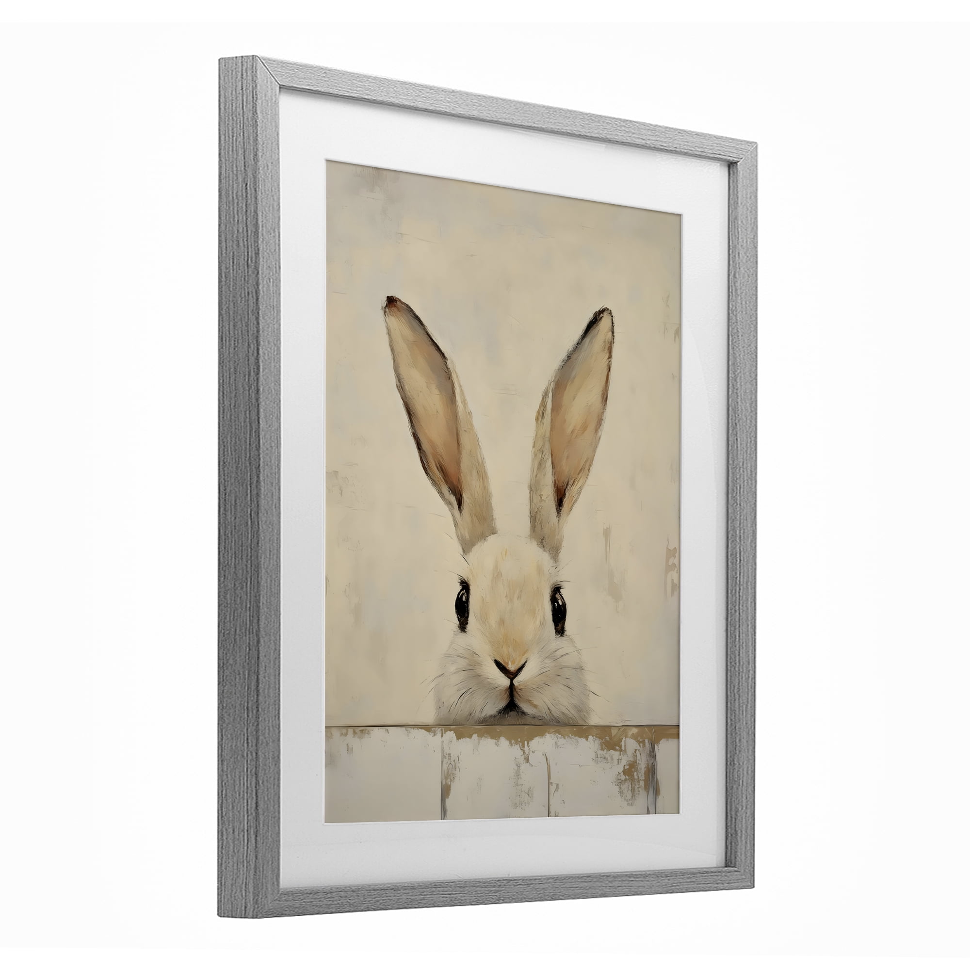 Stupell Industries Peeking Bunny in Soft Neutrals Gray Framed Print Under Glass, design by LSR Design Studio
