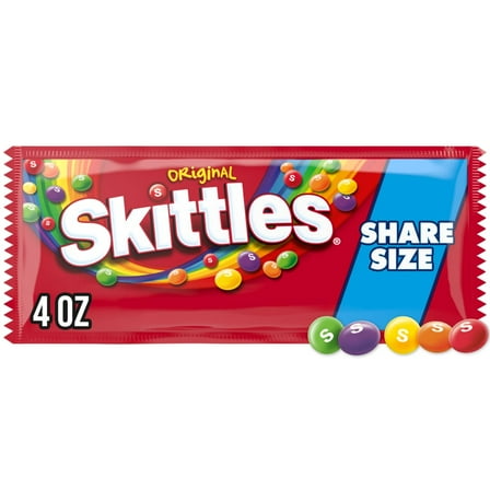 Pack of 4 Skittles Original Chewy Candy Share Size Bag, 4 oz (packaging may vary)