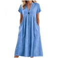 thumbnail image 2 of yardsong V Neck Casual Maxi Dresses for Women Long House Dress Short Sleeve Summer Loose Fit Vacation Sundress with Pockets Sky Blue,L, 2 of 5