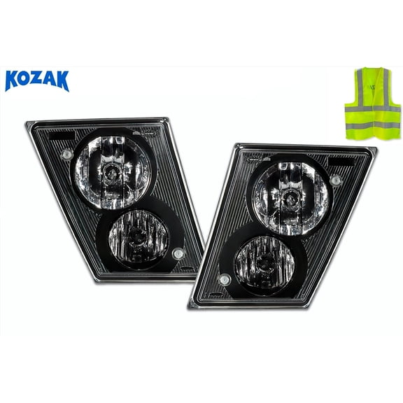 Bumper FOG LIGHTS Black Set Compatible with Volvo VNM VN VNL 2004-2017